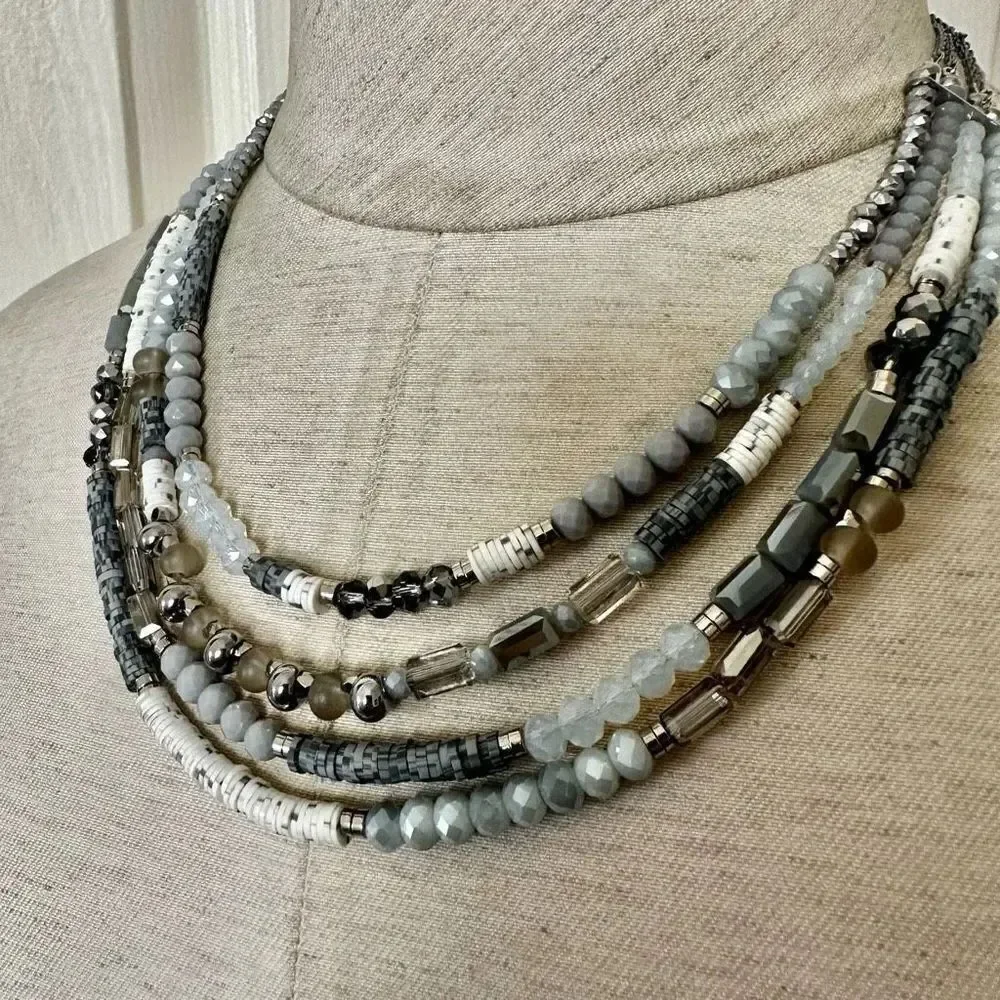 Blue  gray and white multi strand necklace